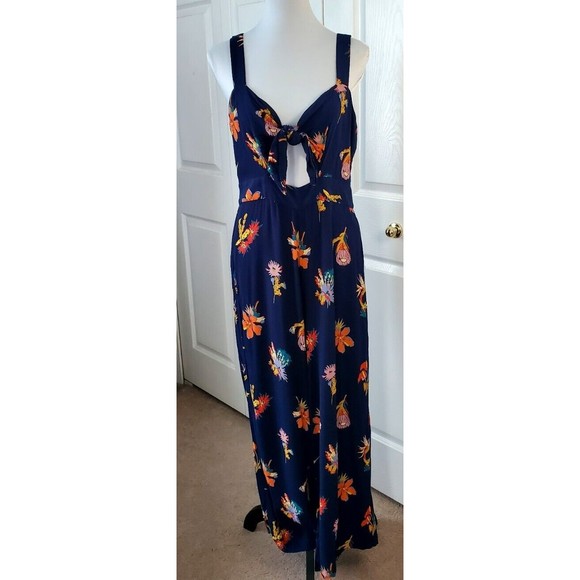 Madewell Womens Sz 12 Tie-Front Culotte Blue Floral Jumpsuit Zip Close EUC - Picture 1 of 7